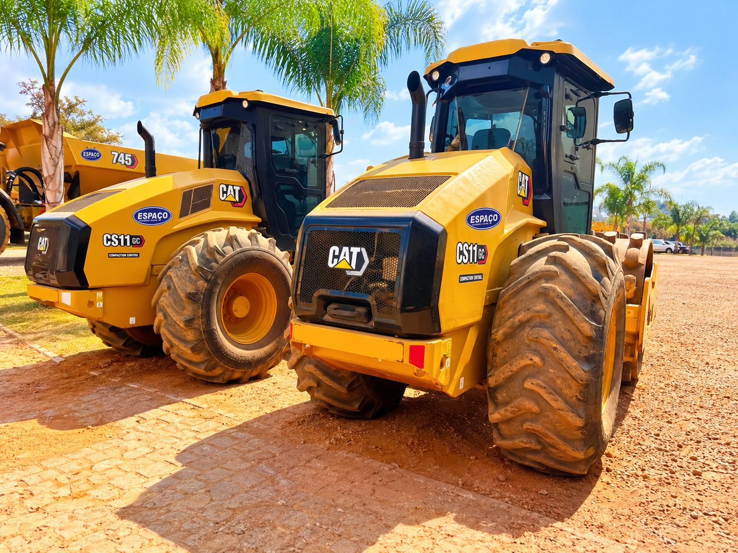 Compactadores CAT com identidade visual da Espaço Construções